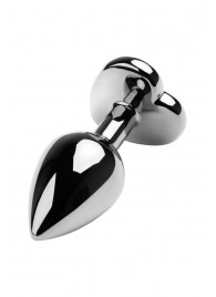 Серебристая коническая анальная пробка с красным кристаллом-сердечком - 7 см. - ToyFa - купить с доставкой в Дзержинске