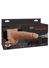 Телесный полый страпон с имитацией эякуляции 7.5  Hollow Squirting Strap-On with Balls Flesh - 21,6 см. - Pipedream - купить с доставкой в Дзержинске