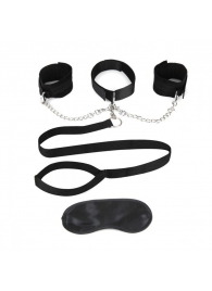 Чёрный ошейник с наручниками и поводком Collar Cuffs   Leash Set - Lux Fetish - купить с доставкой в Дзержинске