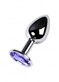 Серебристая конусовидная анальная пробка с фиолетовым кристаллом - 7 см. - ToyFa - купить с доставкой в Дзержинске