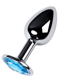 Серебристая конусовидная анальная пробка с голубым кристаллом - 7 см. - ToyFa - купить с доставкой в Дзержинске