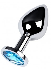 Серебристая конусовидная анальная пробка с голубым кристаллом - 8 см. - ToyFa - купить с доставкой в Дзержинске