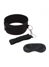 Черный ошейник с длинным поводком Collar and Leash Set - Lux Fetish - купить с доставкой в Дзержинске