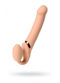 Телесный безремневой вибрострапон Vibrating Bendable Strap-On L - Strap-on-me - купить с доставкой в Дзержинске