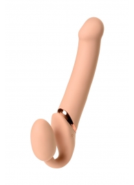 Телесный безремневой вибрострапон Vibrating Bendable Strap-On L - Strap-on-me - купить с доставкой в Дзержинске