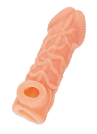 Телесная закрытая насадка с венками Cock Sleeve Size S - 13,8 см. - KOKOS - в Дзержинске купить с доставкой