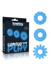 Набор из 3 голубых, светящихся в темноте эрекционных колец Lumino Play - Lovetoy - в Дзержинске купить с доставкой