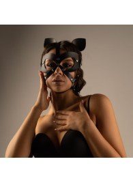 Черная кожаная маска-шлем с маленькими ушками - Crazy Handmade - купить с доставкой в Дзержинске