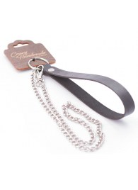 Серебристый металлический поводок с кожаной черной ручкой - 80 см. - Crazy Handmade - купить с доставкой в Дзержинске