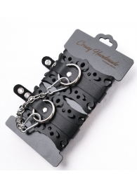 Ажурные наручники из черной кожи - Crazy Handmade - купить с доставкой в Дзержинске