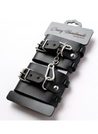 Черные кожаные наручники с ремешками - Crazy Handmade - купить с доставкой в Дзержинске