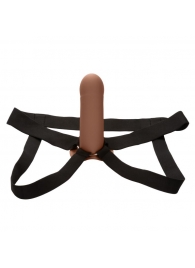 Коричневый фаллопротез из силикона Extension with Harness - 15,75 см. - California Exotic Novelties - купить с доставкой в Дзержинске