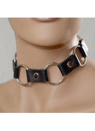 Кожаный черный ошейник с кольцами - Sitabella - купить с доставкой в Дзержинске
