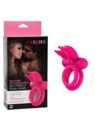 Розовое эрекционное виброкольцо Silicone Rechargeable Dual Butterfly Ring - California Exotic Novelties - в Дзержинске купить с доставкой