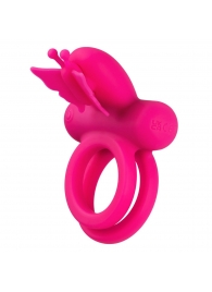 Розовое эрекционное виброкольцо Silicone Rechargeable Dual Butterfly Ring - California Exotic Novelties - в Дзержинске купить с доставкой