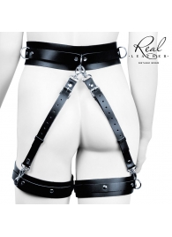 Черный кожаный пояс с гартерами - S-M - Notabu - купить с доставкой в Дзержинске