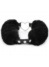 Черный меховой ошейник с металлическим сердечком - Notabu - купить с доставкой в Дзержинске