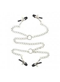 Серебристые зажимы для сосков и половых губ на тонкой цепочке - Notabu - купить с доставкой в Дзержинске