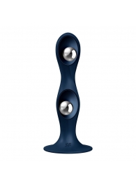 Темно-синий фаллоимитатор Double Ball-R - 17,8 см. - Satisfyer