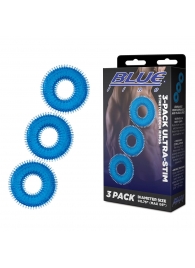 Комплект из трех голубых колец для эрекции 3-Pack Ultra-Stim Stretch Cock Rings - BlueLine - в Дзержинске купить с доставкой