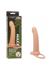 Телесная насадка для двойного проникновения Rechargeable Ribbed Dual Penetrator с вибрацией - California Exotic Novelties - купить с доставкой в Дзержинске