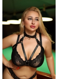 Черная кожаная сбруя с ошейником plus size из нежной кожи - БДСМ Арсенал - купить с доставкой в Дзержинске