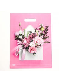 Розовый пакет с цветочным принтом и вырубной ручкой (40х31 см) - Сима-Ленд - купить с доставкой в Дзержинске