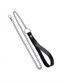 Поводок с ручкой из черной натуральной кожи и карабином для ошейника - Pecado - купить с доставкой в Дзержинске