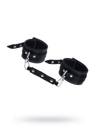 Черные двухслойные кожаные оковы с белой строчкой - Pecado - купить с доставкой в Дзержинске