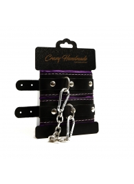 Черно-фиолетовые скругленные наручники с мягкой подкладкой - Crazy Handmade - купить с доставкой в Дзержинске