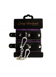 Черно-фиолетовые скругленные наручники с мягкой подкладкой - Crazy Handmade - купить с доставкой в Дзержинске