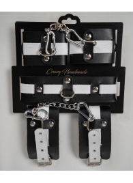 Набор фиксаторов из черной и белой натуральной кожи - Crazy Handmade - купить с доставкой в Дзержинске