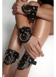 Черные кожаные оковы с резными узорами и клепками - Crazy Handmade - купить с доставкой в Дзержинске