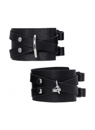 Черные кожаные оковы с двумя перекрёстными ремешками - Pecado - купить с доставкой в Дзержинске