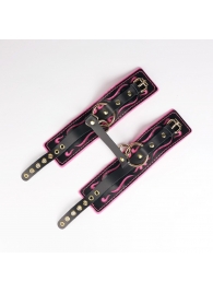 Черные кожаные оковы с розовой строчкой - Crazy Handmade - купить с доставкой в Дзержинске