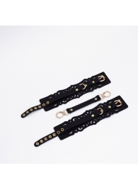 Черный кожаные оковы с узорами и золотистой фурнитурой - Crazy Handmade - купить с доставкой в Дзержинске