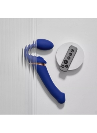 Синий безремневой страпон Multi Orgasm Bendable Strap-On size L с клиторальной стимуляцией - Strap-on-me - купить с доставкой в Дзержинске