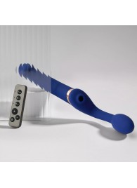 Синий безремневой страпон Multi Orgasm Bendable Strap-On size XL с клиторальной стимуляцией - Strap-on-me - купить с доставкой в Дзержинске