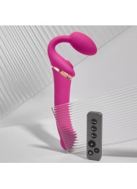 Ярко-розовый безремневой страпон Multi Orgasm Bendable Strap-On size L с клиторальной стимуляцией - Strap-on-me - купить с доставкой в Дзержинске