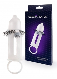 Эластичная насадка на пенис с подхватом мошонки и стимулирующими «ресничками» - Sextaz - в Дзержинске купить с доставкой