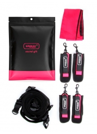 Черно-розовый эротический набор: фиксатор, оковы, наручники, повязка - Erokay - купить с доставкой в Дзержинске