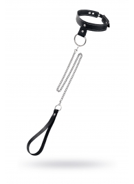 Черный узкий однослойный ошейник с серебристым поводком-цепочкой - Pecado - купить с доставкой в Дзержинске