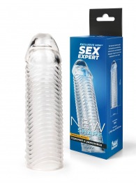 Прозрачная закрытая насадка на пенис с ребрышками - 16 см. - Sex Expert - в Дзержинске купить с доставкой
