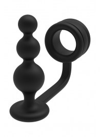 Черное эрекционное кольцо с анальной елочкой Cockring With Beaded Anal Plug - Dream Toys - в Дзержинске купить с доставкой