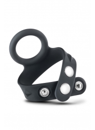 Черное эрекционное кольцо с подхватом мошонки на кнопках VS6 - Blush Novelties - в Дзержинске купить с доставкой