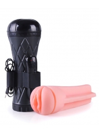 Телесный мастурбатор-вагина в черной колбе с вибрацией - Boys of Toys - в Дзержинске купить с доставкой