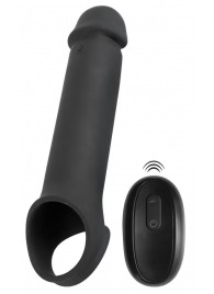 Черная вибронасадка для пениса с хомутом для мошонки и пультом ДУ Remote Controlled Penis Extension - Orion - в Дзержинске купить с доставкой
