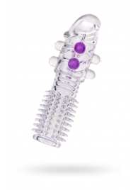 Гелевая прозрачная насадка с шариками и шипами - 14 см. - Toyfa Basic - в Дзержинске купить с доставкой