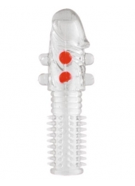 Гелевая прозрачная насадка с шариками и шипами - 14 см. - Toyfa Basic - в Дзержинске купить с доставкой