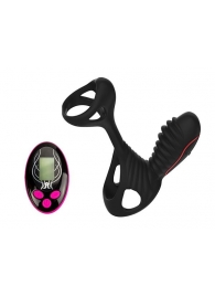 Чёрная насадка на фаллос Gladiator + LRS  с трехкнопочным пультом управления - Adrien Lastic - в Дзержинске купить с доставкой